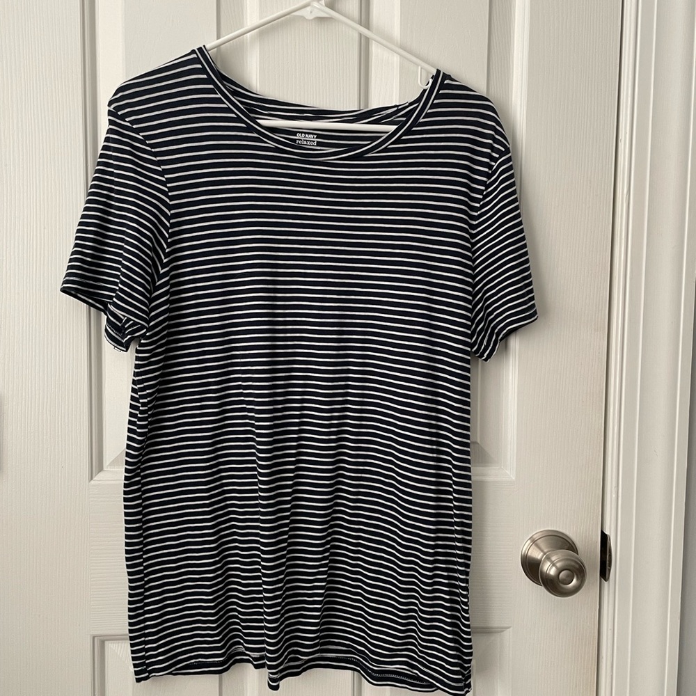 Large, Blue and white striped Old Navy top.
